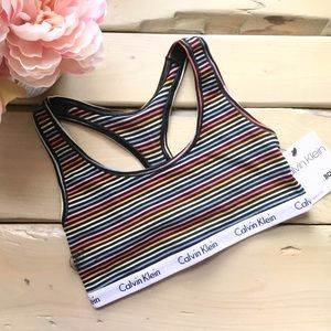 Calvin Klein Bra with Stripe Print & Logo Band NWT